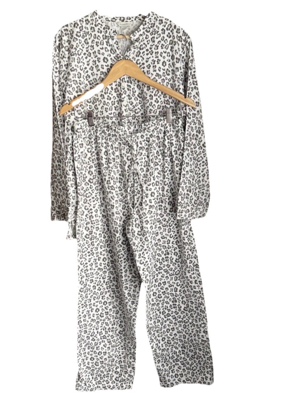 Garnet Hill Women's Brown Leopard 100% Organic Pima Cotton Pajama Set Large
